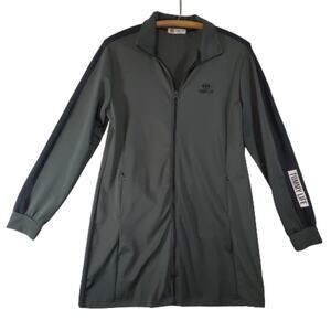 TOMMY LIFE Dark Green w/ Black Strip High Collar Zippered Tunic Womans Size XL